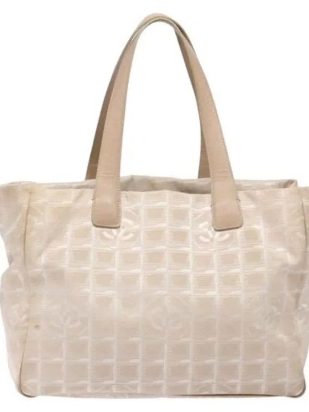 CHANEL New Travel line Hand Bag Beige Silver CC Auth 141486
